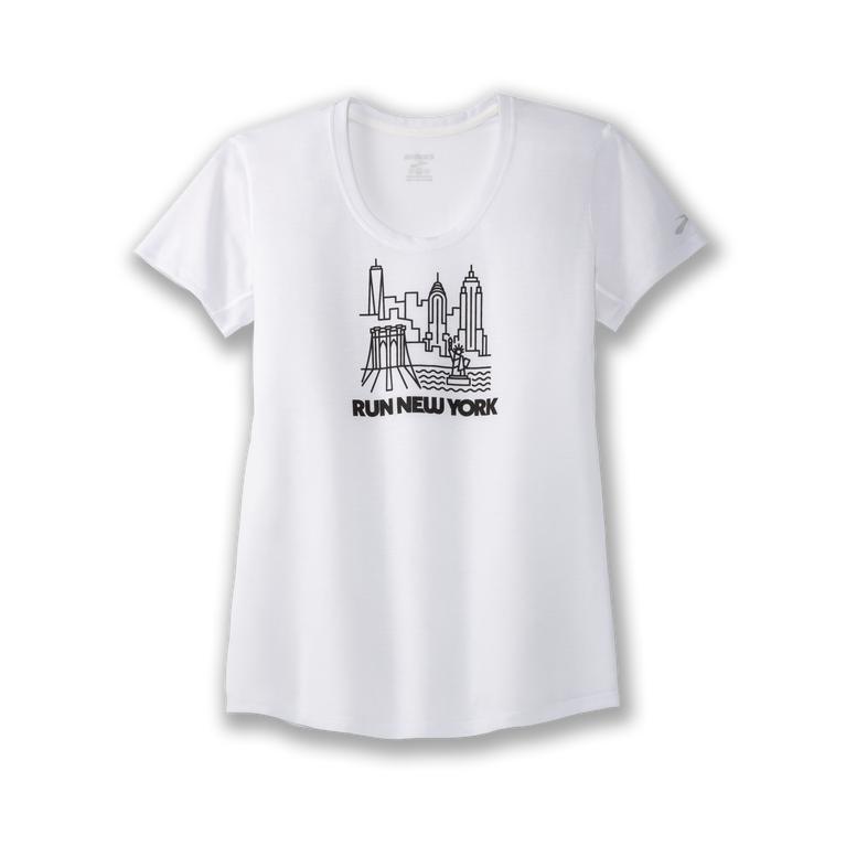 Brooks DISTANCE GRAPHIC Short Sleeve Running Shirt Womens Canada - White/RUN NYC (WJF937621)